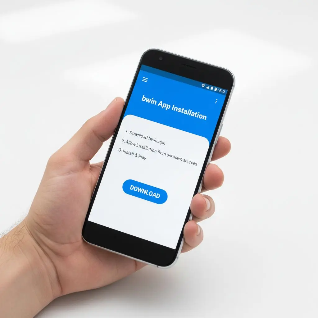 Χέρι με Android που εμφανίζει τη διαδικασία εγκατάστασης του bwin apk