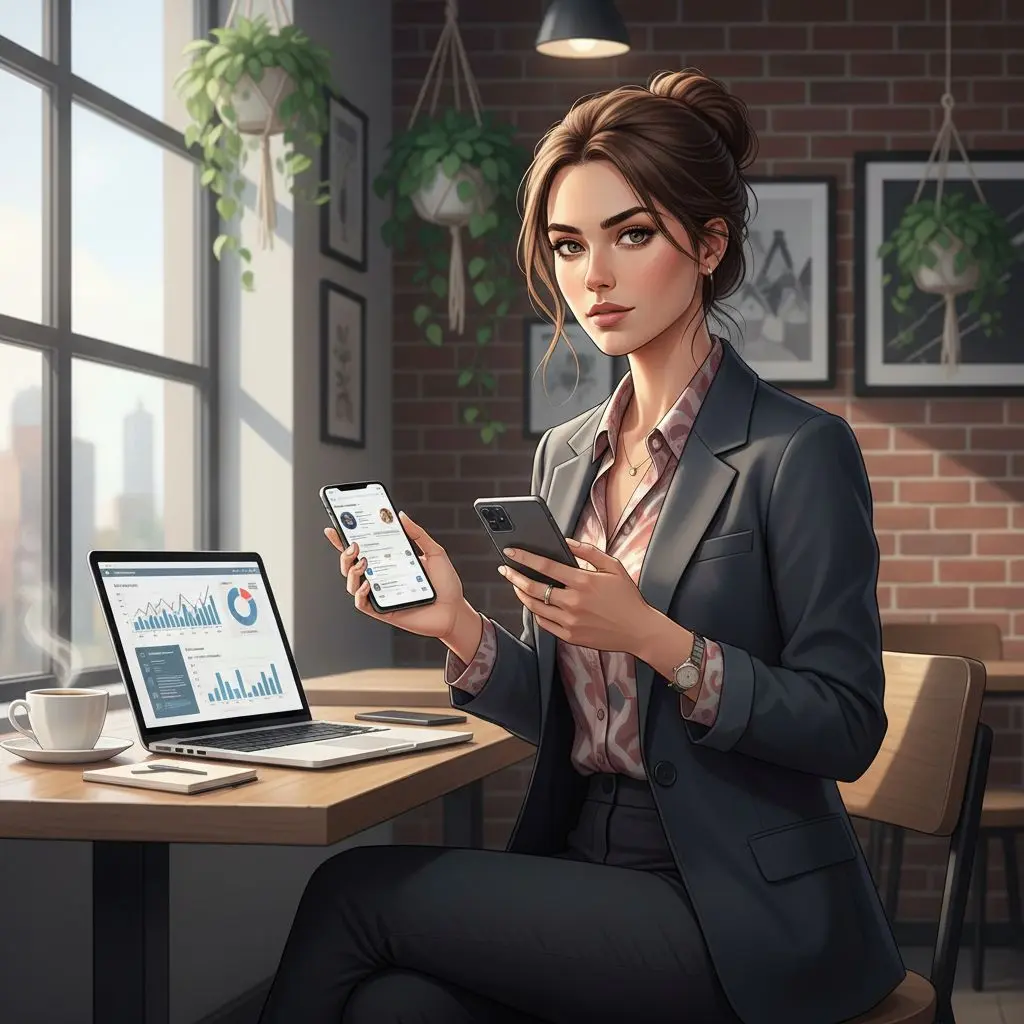 Γυναίκα επαγγελματίας ετοιμάζει άρθρο για mobile στοίχημα σε laptop