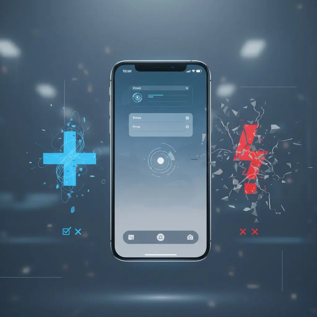 iPhone ανάμεσα σε εικονίδια υπέρ και κατά, σύνοψη πλεονεκτημάτων και περιορισμών