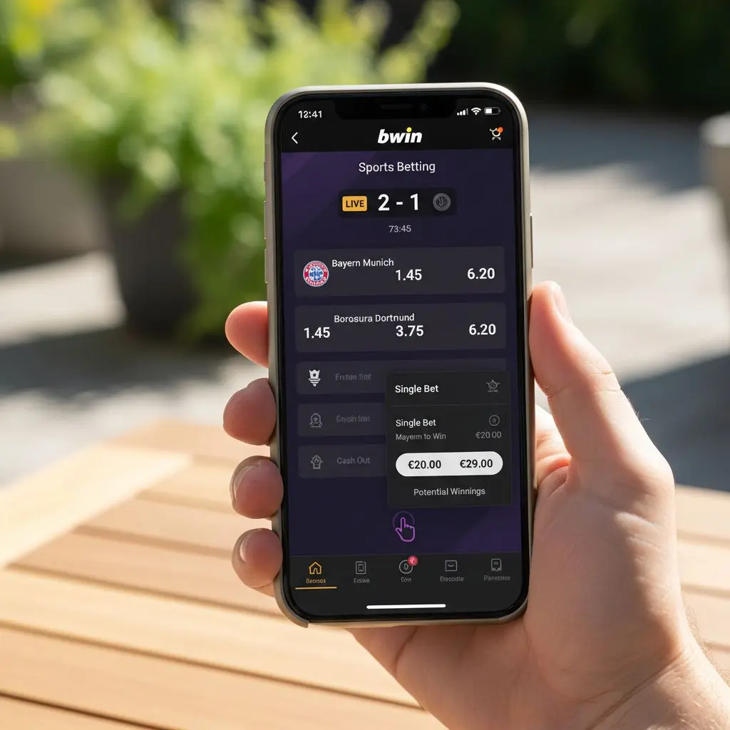Χρήση bwin live στοιχήματος από κινητό τηλέφωνο με ζωντανή οθόνη αποδόσεων και σκορ