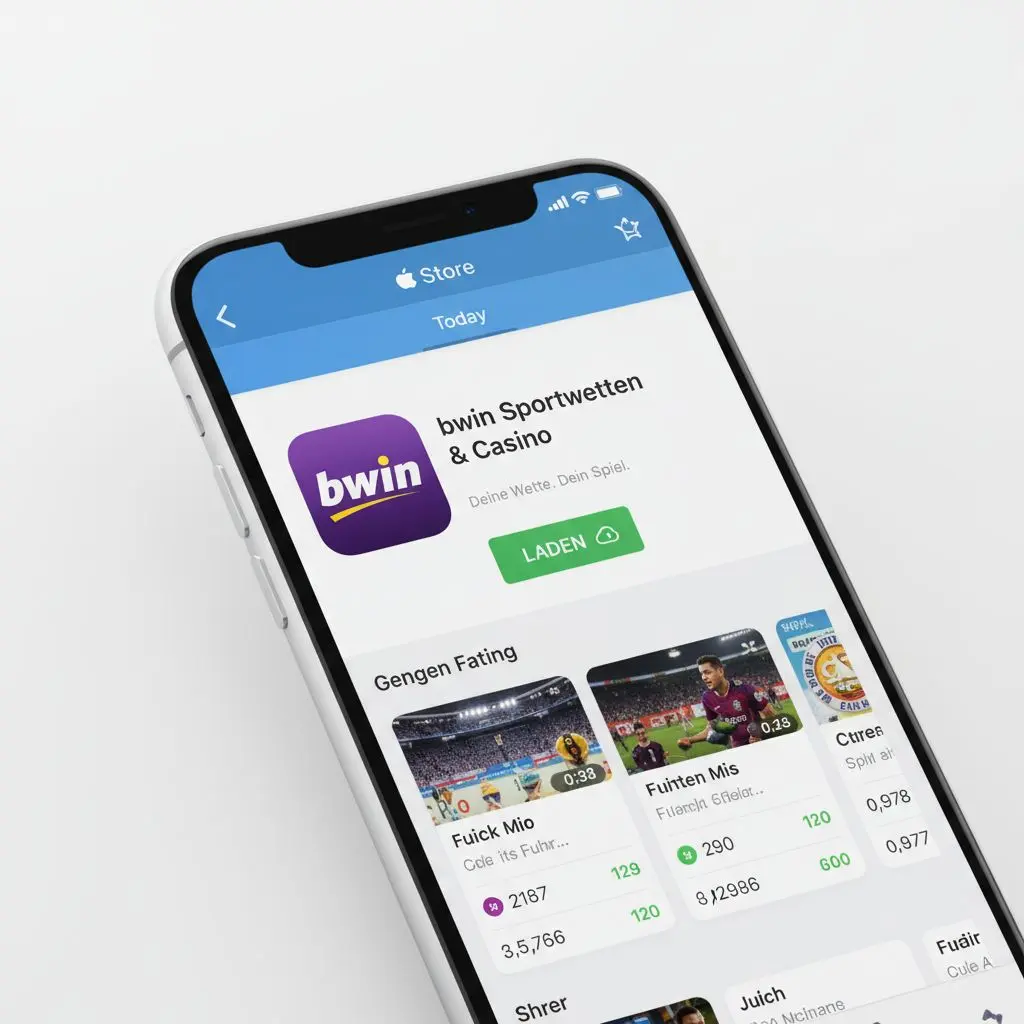 Οθόνη iPhone με το App Store και την εφαρμογή bwin έτοιμη για λήψη.