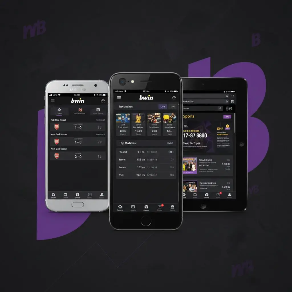 Συσκευές Android και iOS με τη διεπαφή της bwin mobile σε λειτουργία αθλητικού στοιχήματος.
