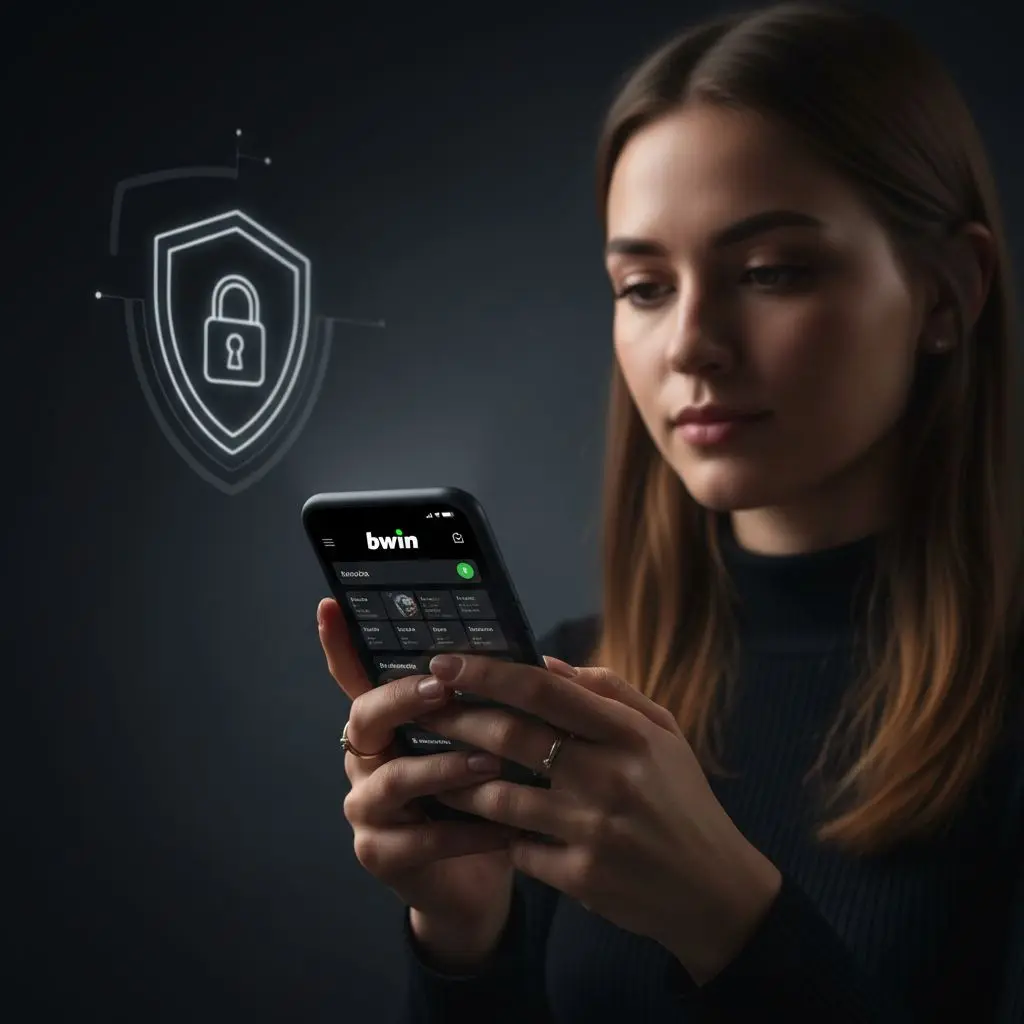 Χρήστης με κινητό, εικονική ασπίδα, ασφαλές mobile στοίχημα και υπεύθυνο παιχνίδι.