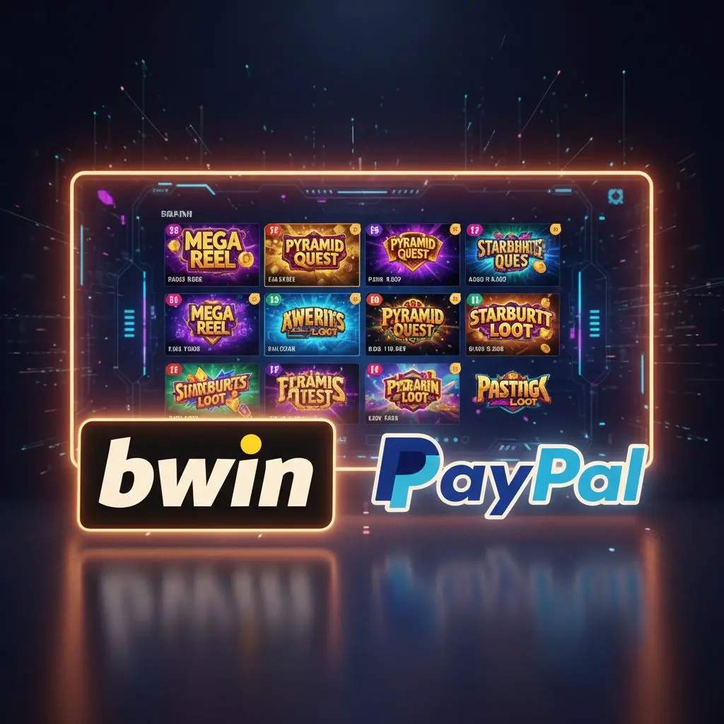 Λογότυπα Bwin και PayPal μπροστά από οθόνη με φρουτάκια καζίνο