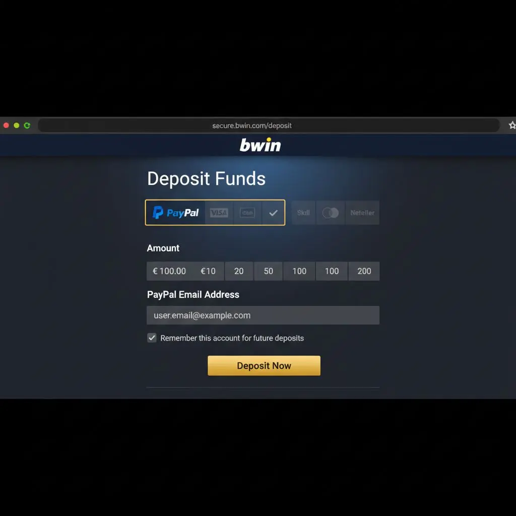 Φόρμα κατάθεσης Bwin με επιλογή PayPal ως μέθοδο πληρωμής