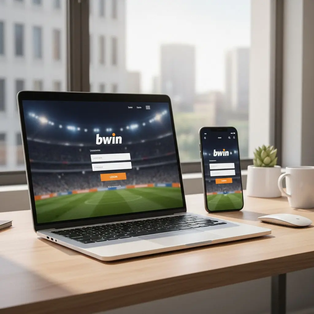 Laptop και smartphone με φόρμα login bwin